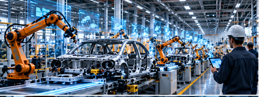 Connected robotic production line in a digital factory