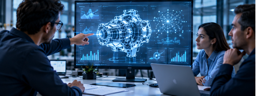 Engineering team collaborating around an AI-enabled digital model